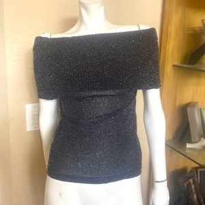Ellen Tracy Black Beaded Off Shoulders Cocktail Top Sz S